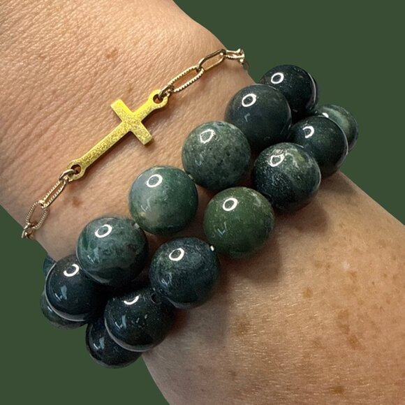 Moss Agate Green Natural Bracelet Jewlery Healing Crystal Stone bangle NEW - Picture 11 of 12